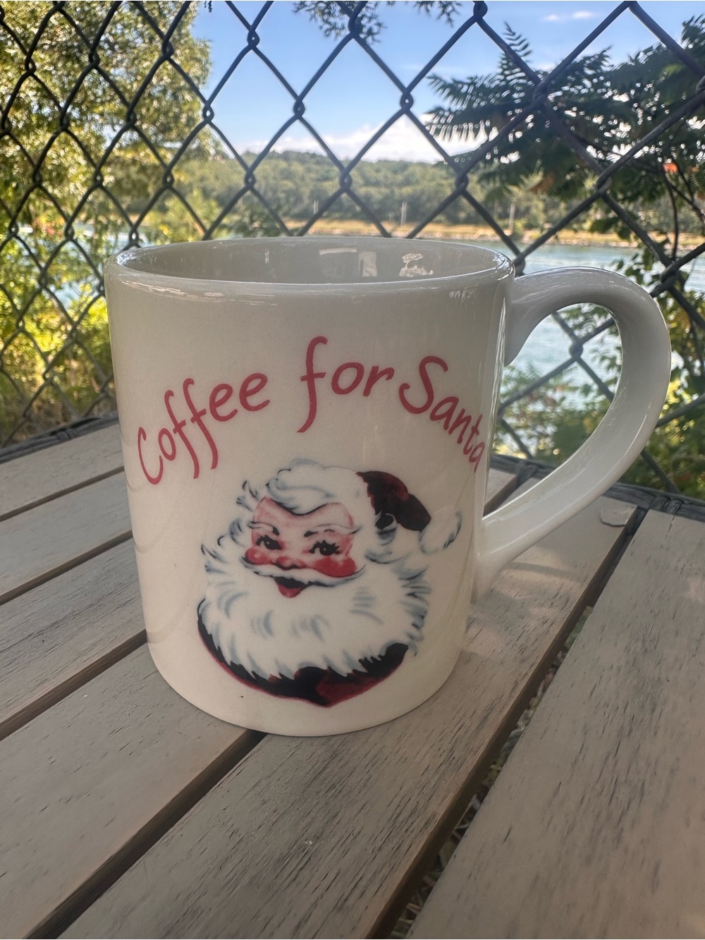 Holiday Ceramic Mug - White with Red Santa Design
